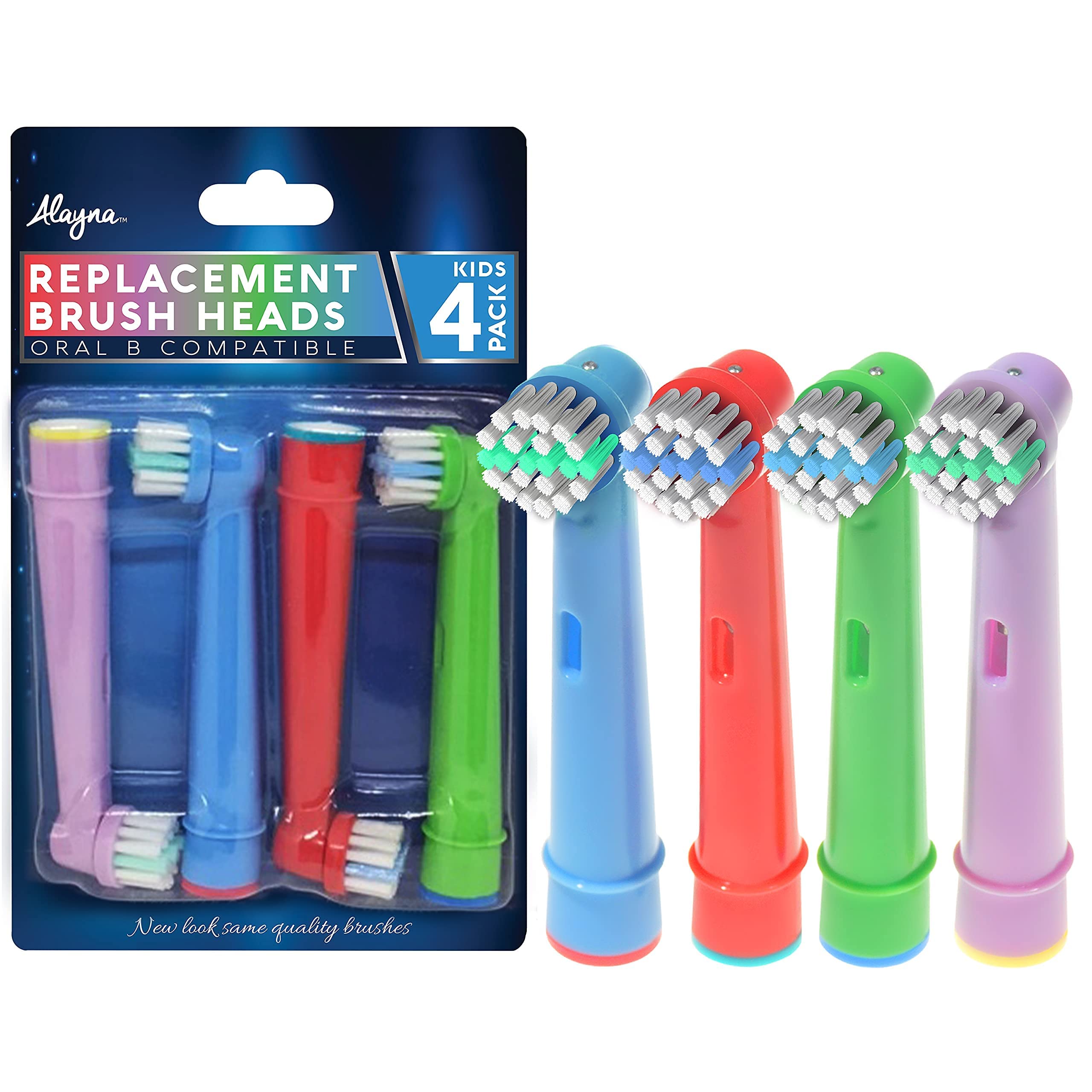 Replacement Toothbrush Heads for Oral B Braun Electric Toothbrush- 4 Pk of Kids Colorful Brush Heads Compatible with Oral-b- Soft Bristles, Small Heads, Fits Pro 1000, Action, Floss & More!