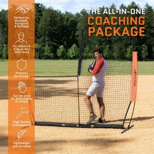 Aceletiqs Flexible L Screen Baseball Pitching Net 7x7ft Pitching Screen Protector with Metal Base, Fiberglass Poles, and Polyester Netting [Carry Bag Included]