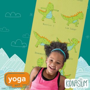 Kidnasium Kids Yoga Mat - 60” x 24”, Oriented 3mm Thick, Fun Prints Exercise Mats, Ideal for Babies, Toddlers and Children - Non Toxic Latex Sensitive - Dino Poses