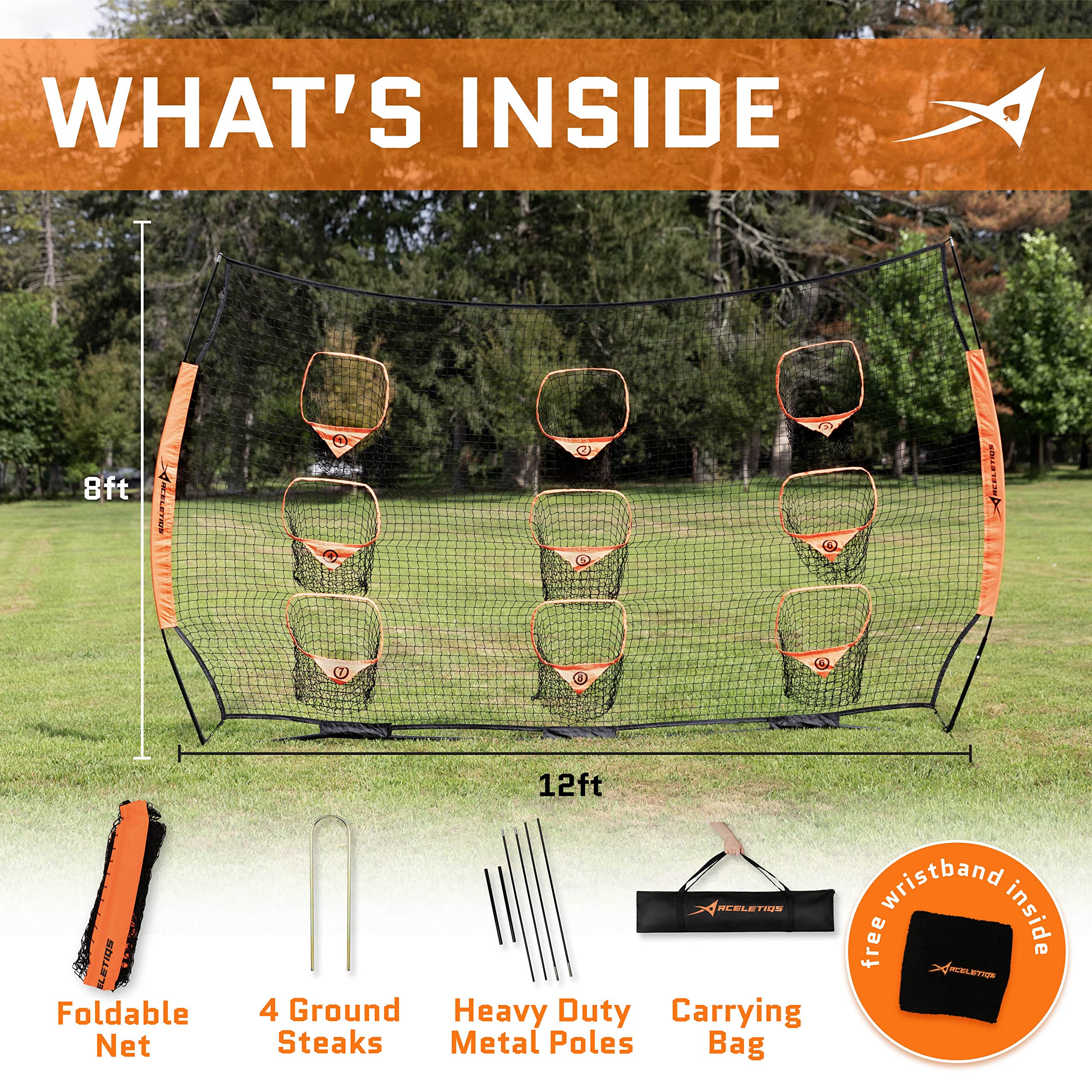 Football Throwing Net | Portable Football Gear | Quarterback Throwing Practice Net | Improve Passing Accuracy | 12ft x 8ft with 9 Pockets [Carry Bag Included]