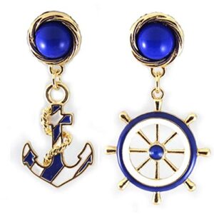 Vintage Anchor Sailor Earrings Jewelry for Women - Asymmetric Geometry Fashion Dangle Earrings (blue)