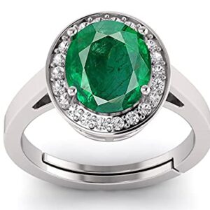 LMDPRAJAPATIS Natural 10.25 Ratti Lab Certified Emerald Panna 925 Sterling Silver Oval Shape Solitaire Adjustable Ring