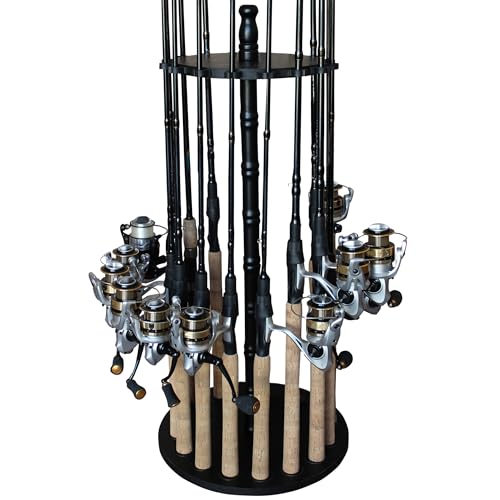 Rush Creek Creations | Fishing Rod Holder for 16 Rods, Fishing Pole Holder for Garage Organization and Storage, for Fishing Reels, Fishing Gear, Fishing Accessories, Tackle Box (360° Access)