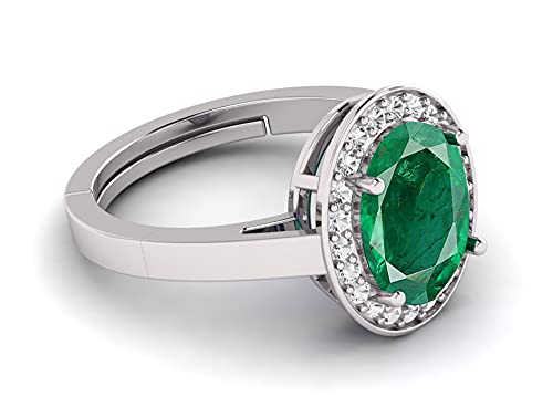 LMDPRAJAPATIS Natural 10.25 Ratti Lab Certified Emerald Panna 925 Sterling Silver Oval Shape Solitaire Adjustable Ring