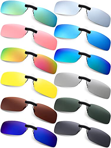 Weewooday 12 Pieces Polarized Clip on Sunglasses Rimless Clip on Sunglasses Rectangle Lightweight Polarized Eyeglasses for Myopia Eyeglasses Outdoor Night Driving Men Women