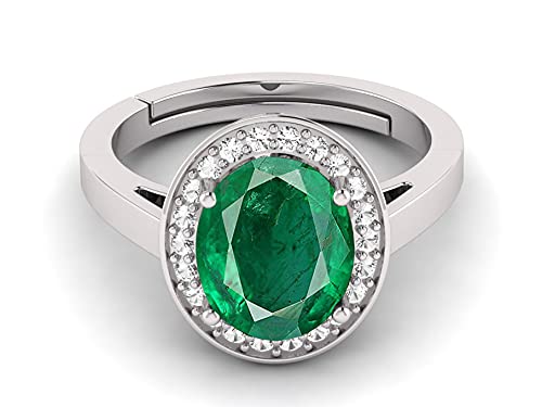 LMDPRAJAPATIS Natural 10.25 Ratti Lab Certified Emerald Panna 925 Sterling Silver Oval Shape Solitaire Adjustable Ring