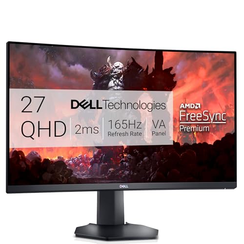 Dell S2722DGM Curved Gaming Monitor - 27-inch QHD (2560 x 1440) 1500R Curved Display, 165Hz Refresh Rate (DisplayPort), HDMI/DisplayPort Connectivity, Height/Tilt Adjustability - Black