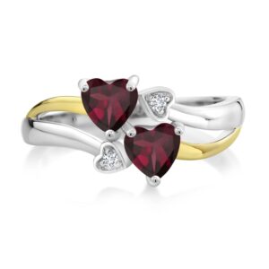 Gem Stone King 925 Silver and 10K Yellow Gold Red Rhodolite Garnet and White Lab Grown Diamond Ring For Women (1.12 Cttw, January Birthstone, Heart Shape 5MM, Size 5)