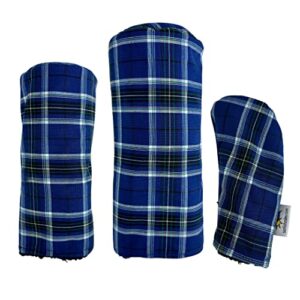 sunfish tartan golf headcover set blue plaid - driver, fairway, hybrid