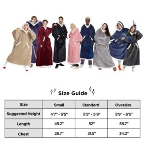 Bedsure Oversized Wearable Blanket Hoodie - Long Sherpa Fleece Hooded Blanket for Adult Women Men, Warm Cozy Big Blanket Sweatshirt with Giant Pocket and Belt, Winter Gifts for Men, Oversize, Grey