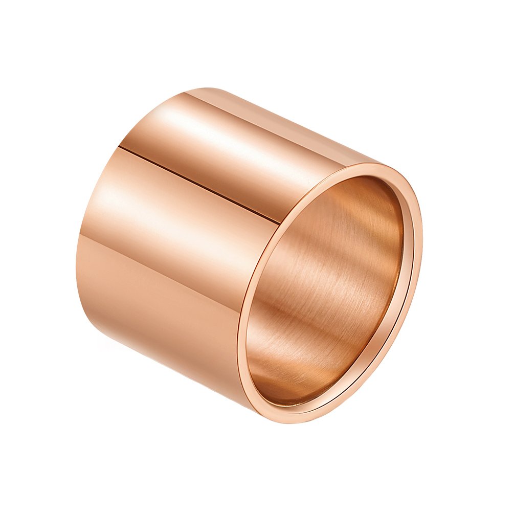 INRENG Men Women Stainless Steel Ring 18mm Wide Big Cool Plain Band Flat Top Pipe Cut High Polished Rose Gold Size 11