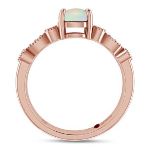 GEMVIO Collection 3/5 CT 6MM Round Natural White Opal Gemstone & Diamond Vintage Style Ring,in 14K Rose Gold Over Sterling Silver Engagement Wedding Bridal Ring(0.60 Cttw)-7