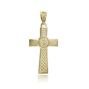 Certified 14k Yellow Gold Customized Irish Celtic Knot Cross Religious Pendant with Your Name