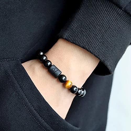 LAKIYOYO Zodiac Bracelet for Men Women Adjustable Natural Black Onyx Stone Bracelet 8mm 10mm Star Sign Constellation Horoscope Bracelet Gifts(pisces 1)