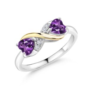 gem stone king 925 sterling silver and 10k yellow gold heart shape purple amethyst and white lab grown diamond women ring (0.88 cttw, gemstone birthstone, available in size 5, 6, 7, 8, 9)