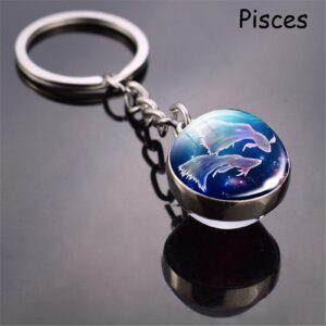 JWPavilion Zodiac 12 Constellations Glow In The Dark keychain Accessories Pendant Charms Luminous Globe Llaveros Keyring Galaxy Crystal Ball Key Chain Rings Creative Gifts For Women Men Lover(Pisces)