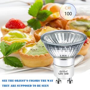 GU10 Halogen Bulb 120v 50w Halogen Light Bulbs, 2800k Warm White gu10 Dimmable for Track Light Bulbs Glass Cover for Range Hood Light Bulbs Pack of 6