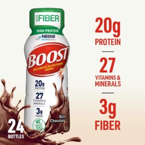 BOOST High Protein with Fiber Complete Nutritional Drink, 8 fl oz Bottles, 24 Rich Chocolate + 24 Very Vanilla (Pack of 48)