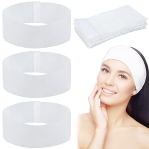 PINKXHY 128 Pieces Disposable Spa Facial Headbands Stretch Non-Woven Facial Headband Soft Skin Care Hair Band with Convenient Closure for Women Girls Salons Esthetician Supplies, White Large