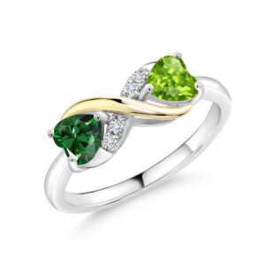 gem stone king 925 sterling silver and 10k yellow gold green nano emerald green peridot and white lab grown diamond women ring (1.04 cttw, available in size 5, 6, 7, 8, 9)