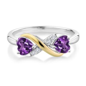 Gem Stone King 925 Sterling Silver and 10K Yellow Gold Heart Shape Purple Amethyst and White Lab Grown Diamond Women Ring (0.88 Cttw, Gemstone Birthstone, Available In Size 5, 6, 7, 8, 9)