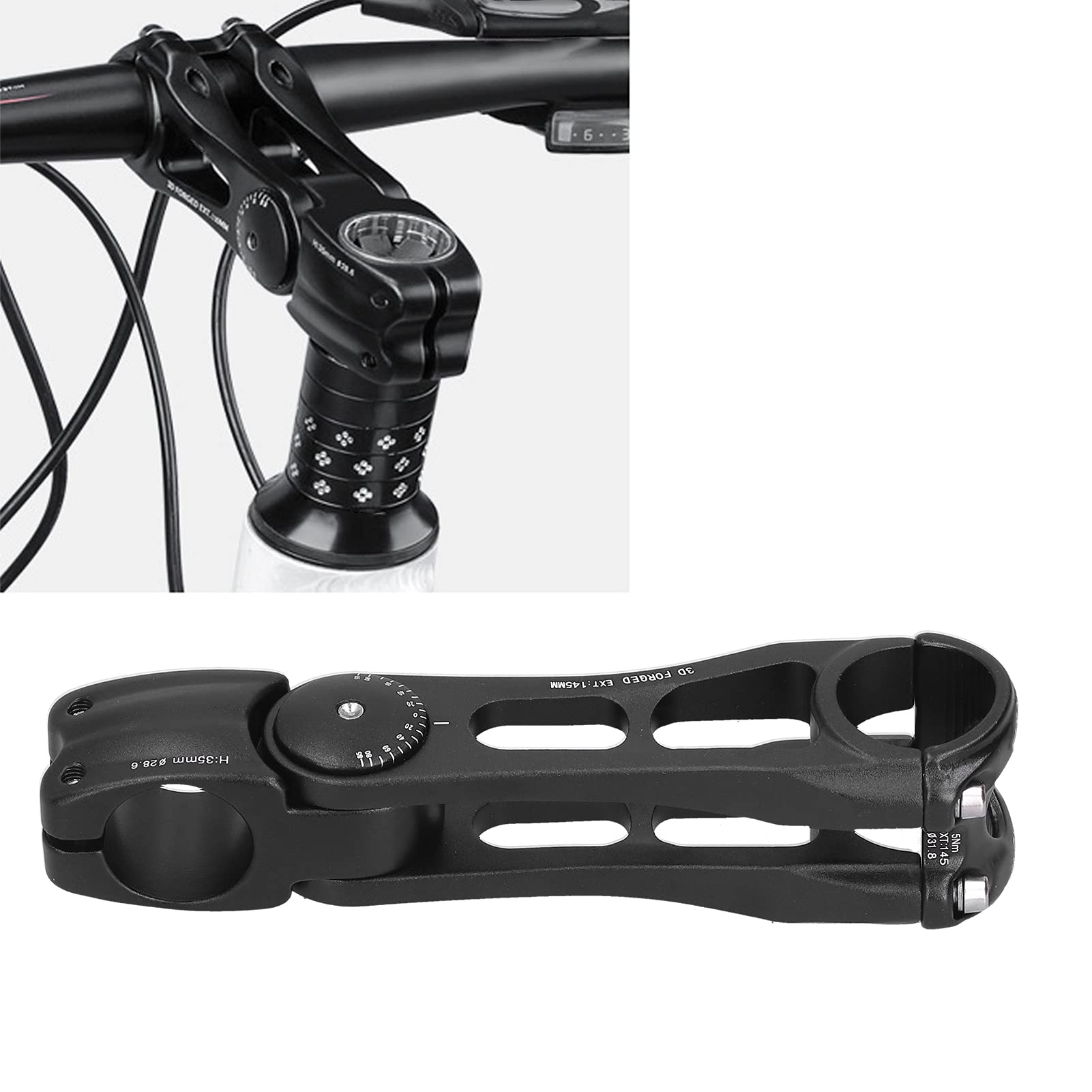 Dilwe Mountain Bike Stem, Mountain Bike Aluminum Alloy Stem Angle Adjustable Handlebar Stem 31.8x145mm and Spare Parts