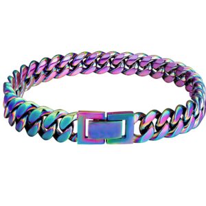 Apzzic 10mm Stainless Steel Cuban Link Chains Hip Hop Chunky Heavy Cut Curb Bracelet for Men Women Colorful 8.5inch