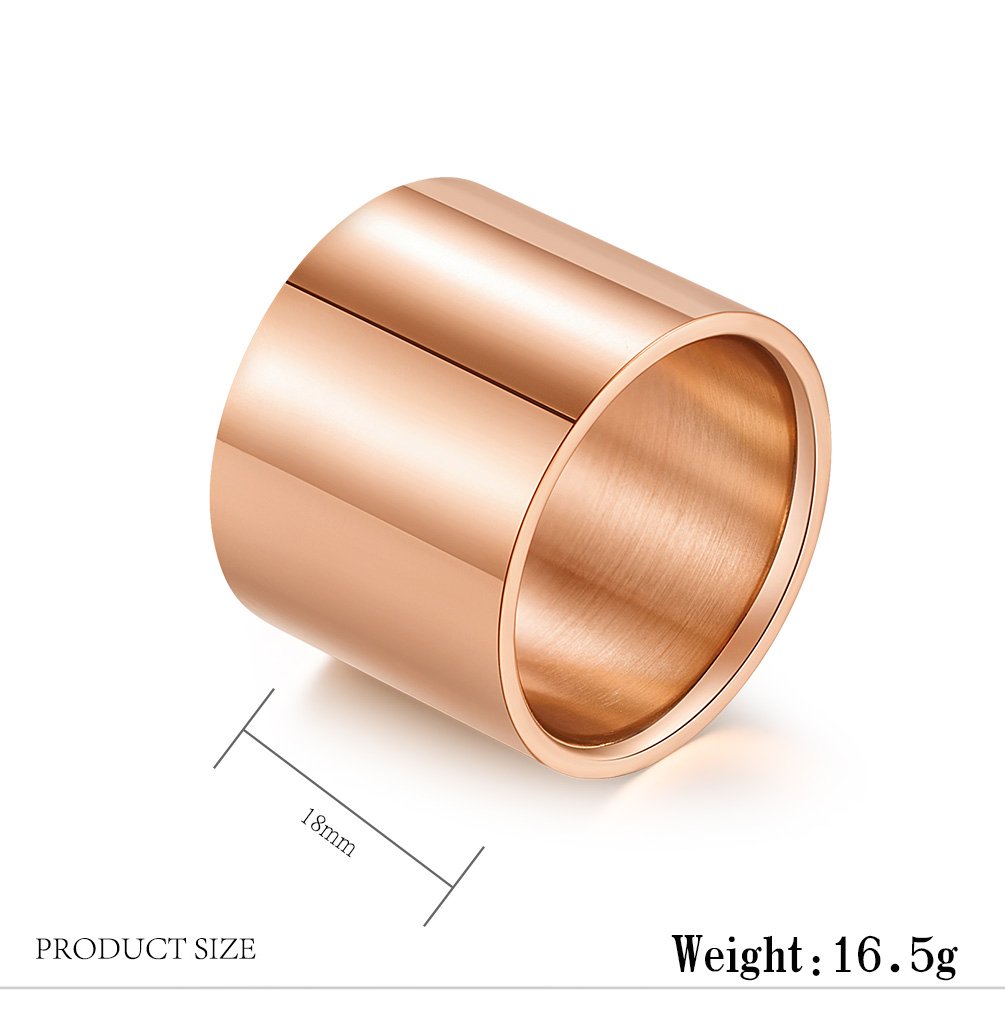 INRENG Men Women Stainless Steel Ring 18mm Wide Big Cool Plain Band Flat Top Pipe Cut High Polished Rose Gold Size 11