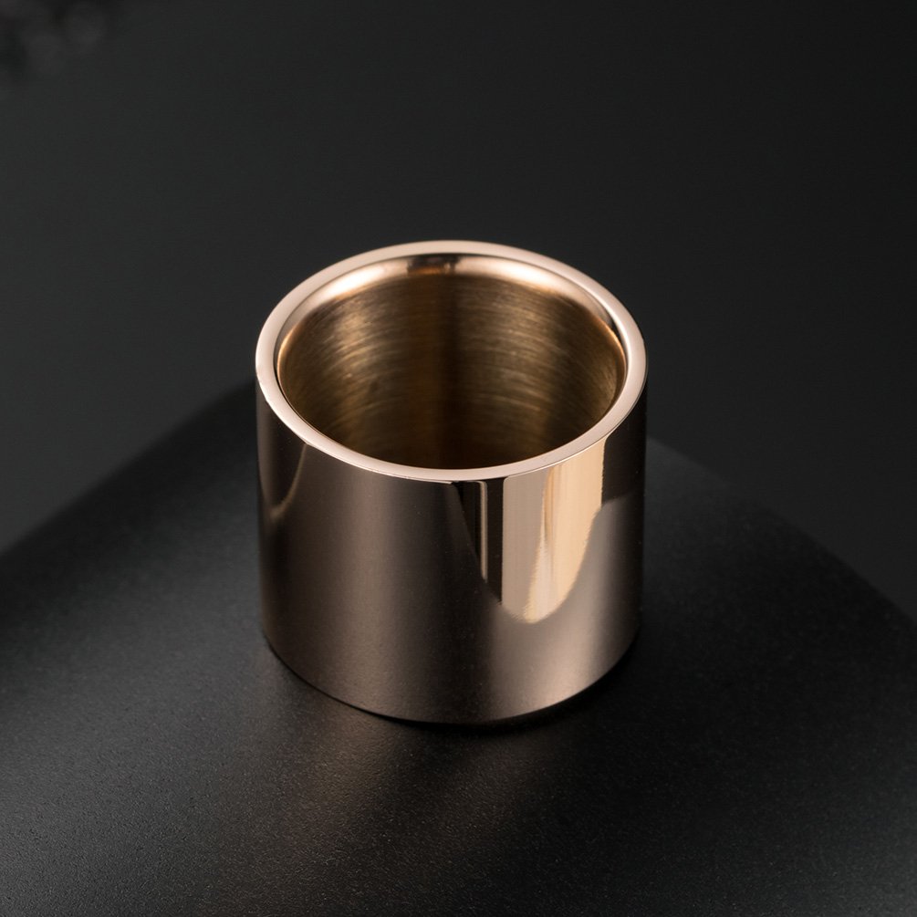 INRENG Men Women Stainless Steel Ring 18mm Wide Big Cool Plain Band Flat Top Pipe Cut High Polished Rose Gold Size 11