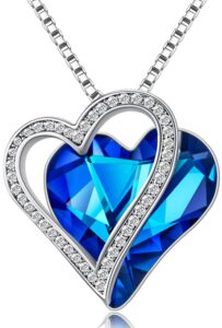 sumonyo love heart pendant necklaces for women crystals jewelry gifts for women her girlfriend mother's wife christmas birthday anniversary valentines day sapphire blue