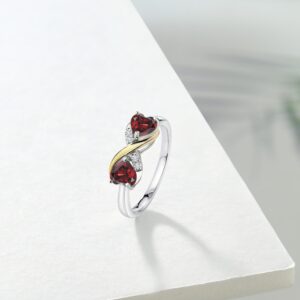 Gem Stone King 925 Silver and 10K Yellow Gold Red Garnet and White Lab Grown Diamond Women Ring (1.24 Cttw, Heart Shape 5MM, Gemstone Birthstone, Available In Size 5, 6, 7, 8, 9)