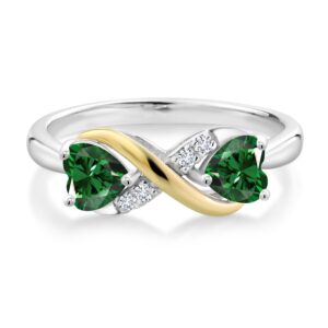 Gem Stone King 925 Sterling Silver and 10K Yellow Gold Green Nano Emerald and White Lab Grown Diamond Ring For Women (1.04 Cttw, Heart Shape 5MM, Available in size 5, 6, 7, 8, 9)