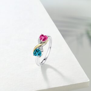 Gem Stone King 925 Sterling Silver and 10K Yellow Gold Pink Created Sapphire London Blue Topaz and White Lab Grown Diamond Women Ring (1.19 Cttw, Available In Size 5, 6, 7, 8, 9)