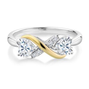 925 Sterling Silver and 10K Yellow Gold Forever Classic Moissanite from Charles & Colvard Women Ring (1.04 Cttw, Heart Shape 5MM, Available in size 5, 6, 7, 8, 9)