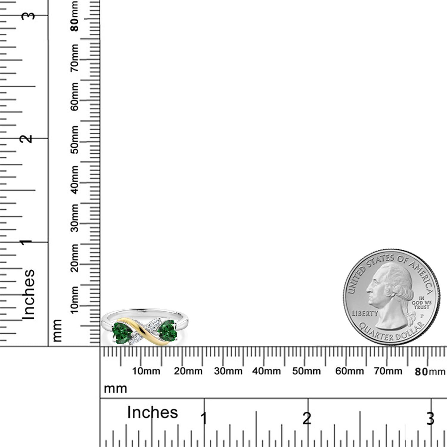 Gem Stone King 925 Sterling Silver and 10K Yellow Gold Green Nano Emerald and White Lab Grown Diamond Ring For Women (1.04 Cttw, Heart Shape 5MM, Available in size 5, 6, 7, 8, 9)