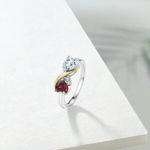 Gem Stone King 925 Sterling Silver and 10K Yellow Gold Sky Blue Aquamarine Red Garnet and Lab Grown Diamond Women Ring (1.06 Cttw, Gemstone Birthstone, Available In Size 5, 6, 7, 8, 9)