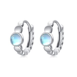 moonstone earrings 925 sterling silver 10mm moonstone hoop earrings minimalist hypoallergenic silver huggie earrings for sensitive ears moonstone jewelry gift for women