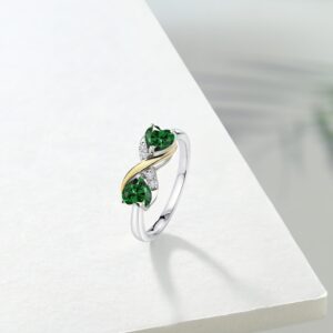 Gem Stone King 925 Sterling Silver and 10K Yellow Gold Green Nano Emerald and White Lab Grown Diamond Ring For Women (1.04 Cttw, Heart Shape 5MM, Available in size 5, 6, 7, 8, 9)