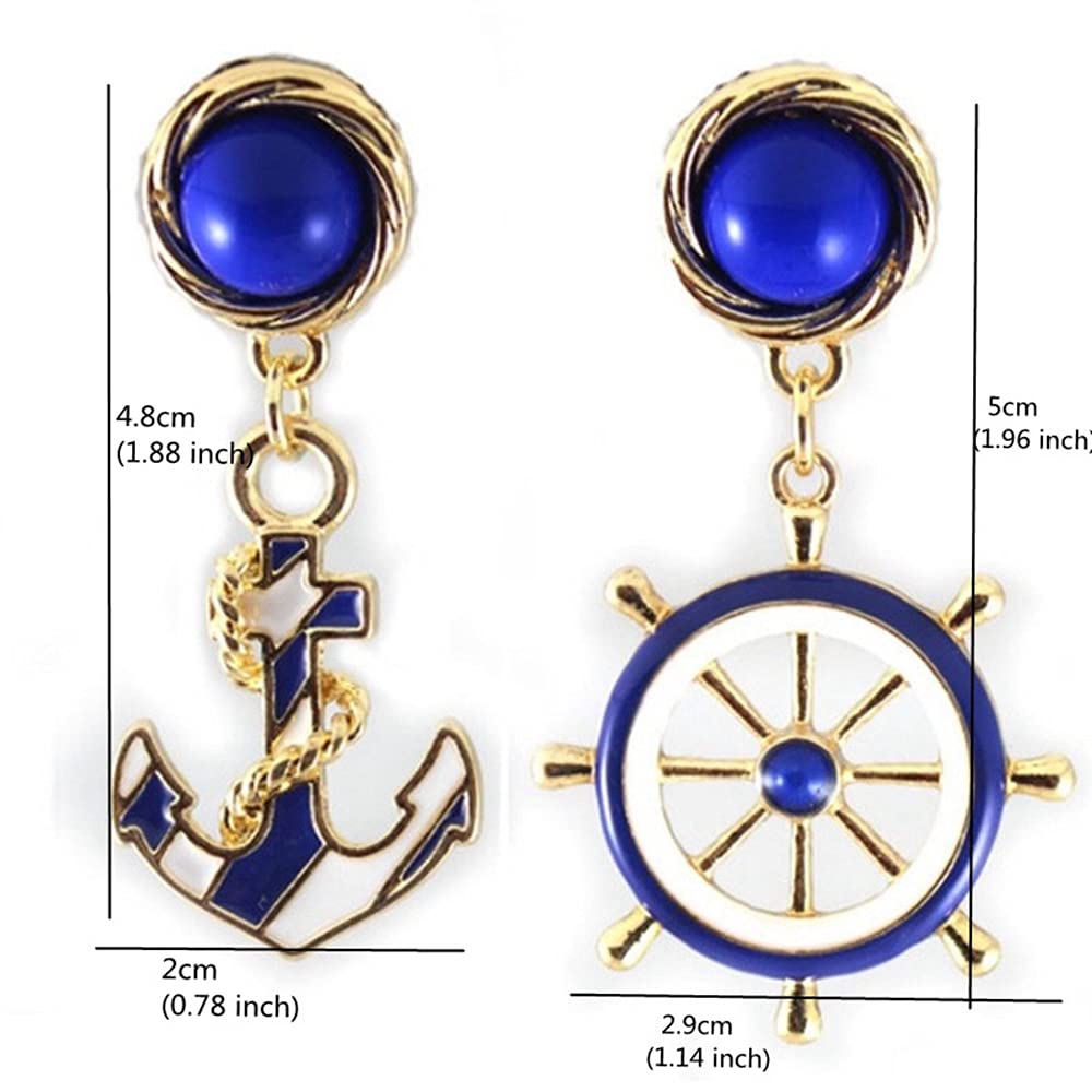 Vintage Anchor Sailor Earrings Jewelry for Women - Asymmetric Geometry Fashion Dangle Earrings (blue)