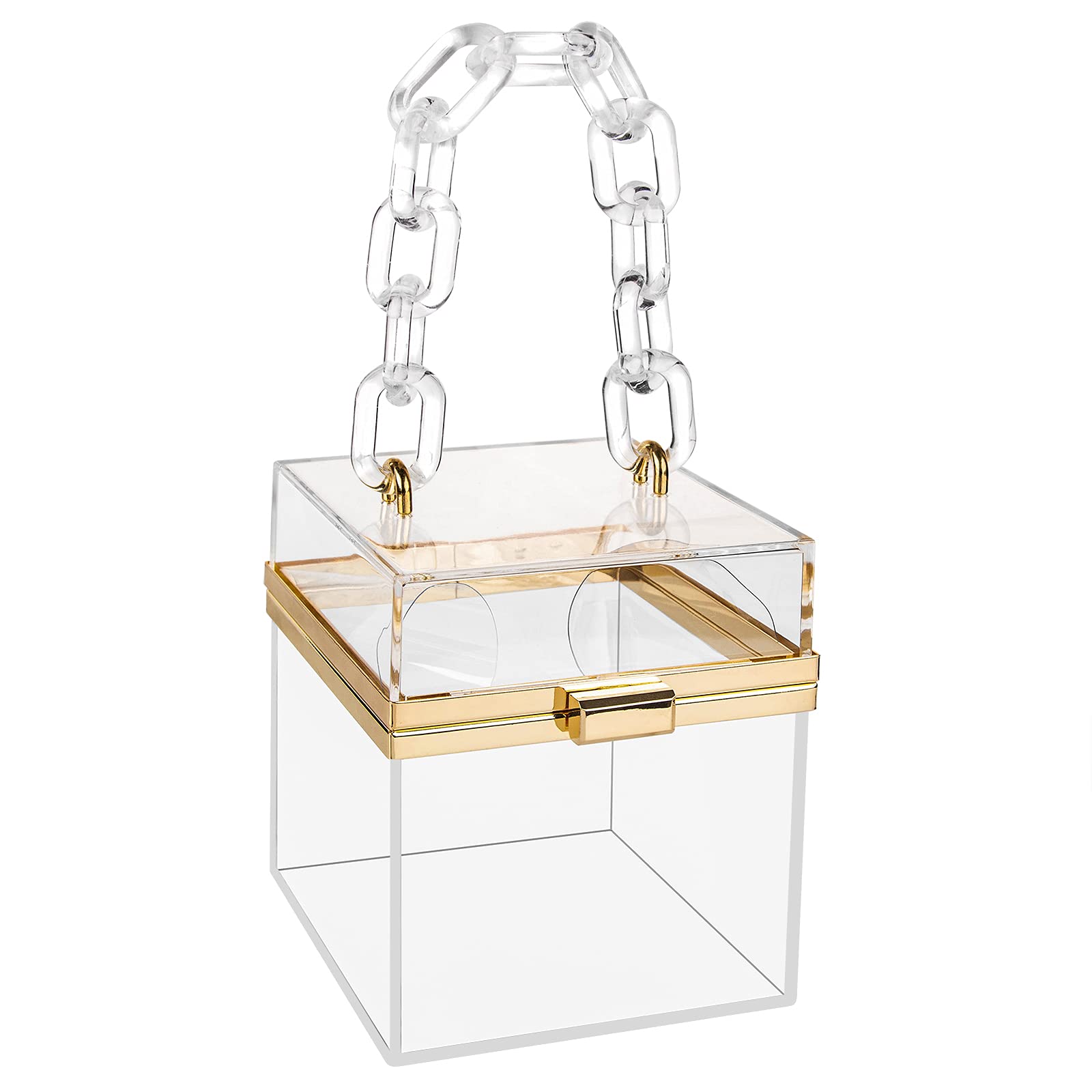 Women Acrylic Clutch Purse, Clear Square Box, Transparent Stadium-Approved Bag, Evening Party Dinner Handbag Medium