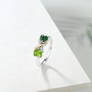 Gem Stone King 925 Sterling Silver and 10K Yellow Gold Green Nano Emerald Green Peridot and White Lab Grown Diamond Women Ring (1.04 Cttw, Available In Size 5, 6, 7, 8, 9)