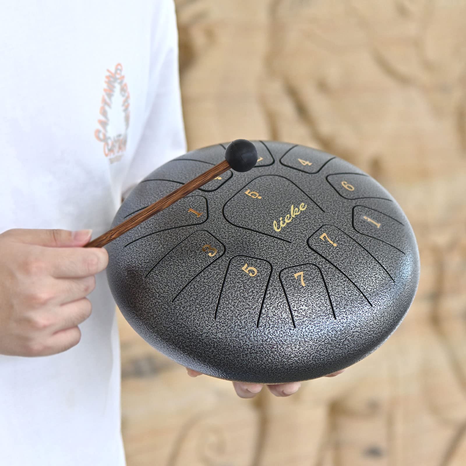 LIEKE Steel Tongue Drum 10 Inch 11 Notes C Key for Rain Yoga Meditation Sound Healing, handpan Drum Percussion Instrument for Kids Adults With Drum Bag Songbook(sliver)