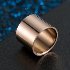 INRENG Men Women Stainless Steel Ring 18mm Wide Big Cool Plain Band Flat Top Pipe Cut High Polished Rose Gold Size 11