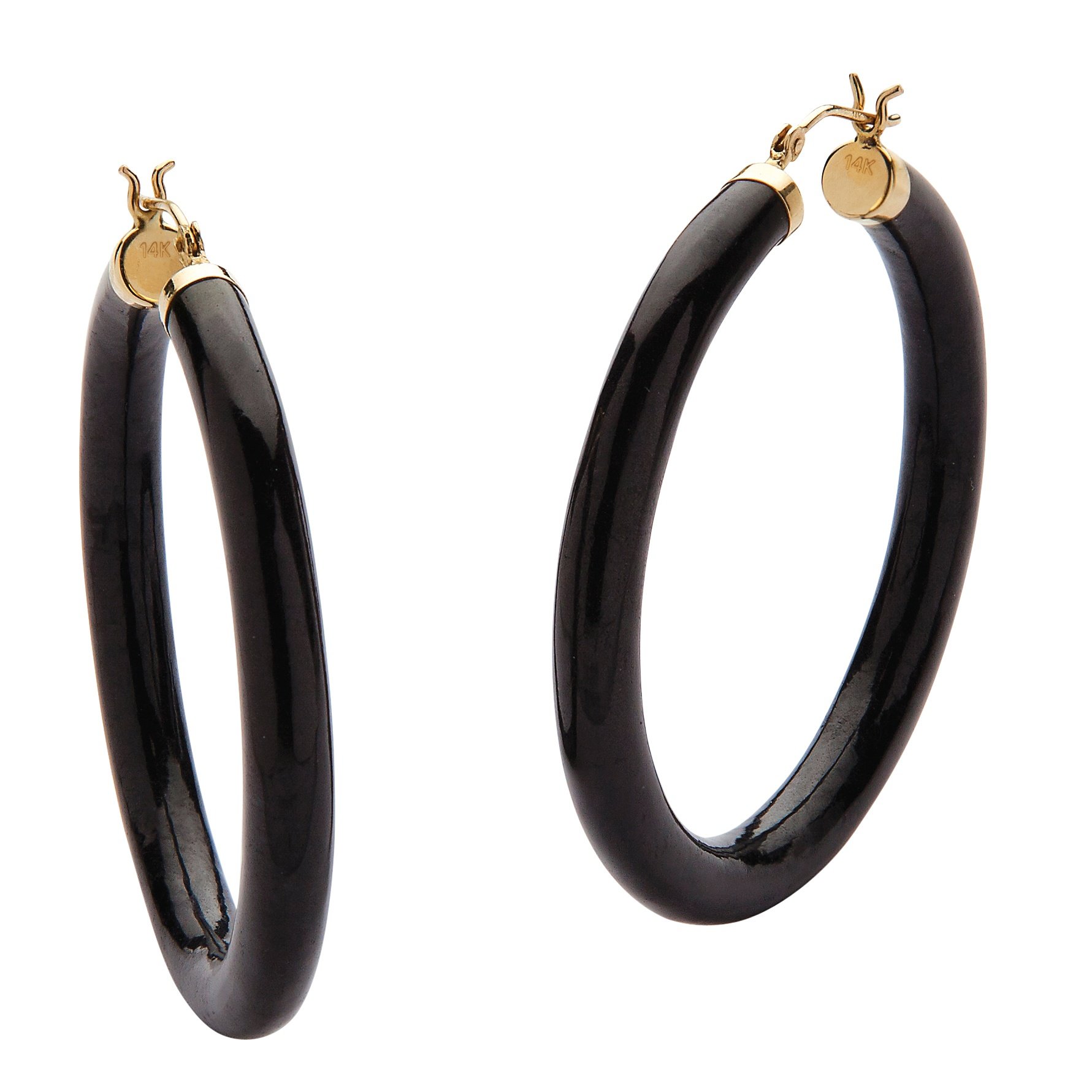 PalmBeach 14K Yellow Gold Round Genuine Black Jade Hoop Earrings (45mm)