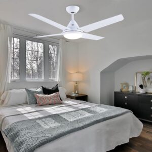 Newday 48-in Ceiling Fan with Lights and Remote, White Ceiling Fan with 4 Reversible Blades, Quit Motor, 3 Speed, Modern Adjustable Color Temperature for Indoor Outdoor