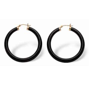 PalmBeach 14K Yellow Gold Round Genuine Black Jade Hoop Earrings (45mm)