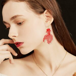 WUWEIJIAJIA Bohemian Lightweight Hollow Goldfish Dangle Drop Earrings Unique Long Tropical Fish Earrings for Women (Red)