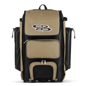 Boombah Catchers Superpack Hybrid Rolling Bat Bag - Black/Vegas Gold - Wheeled & Backpack Version