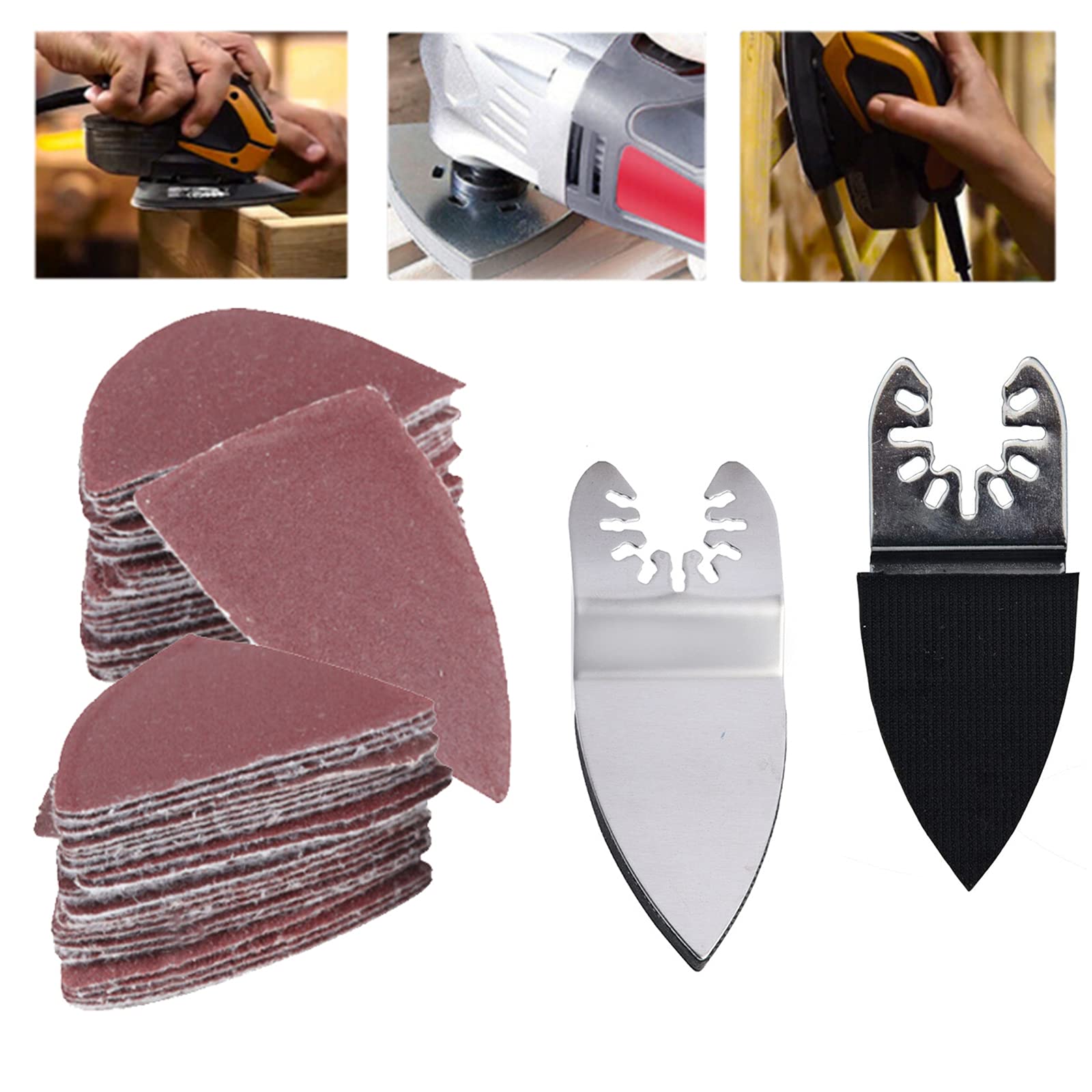 MGGi 51Pcs 50mm Triangular Finger Oscillating Multi Tool Sanding Pads Kits Compatible with Bosch,Chicago,Craftsman,Dewalt, Dremel,Fein,Westfalia,Makita,Milwaukee,Rockwell,Include 1 Finger Sand Disc