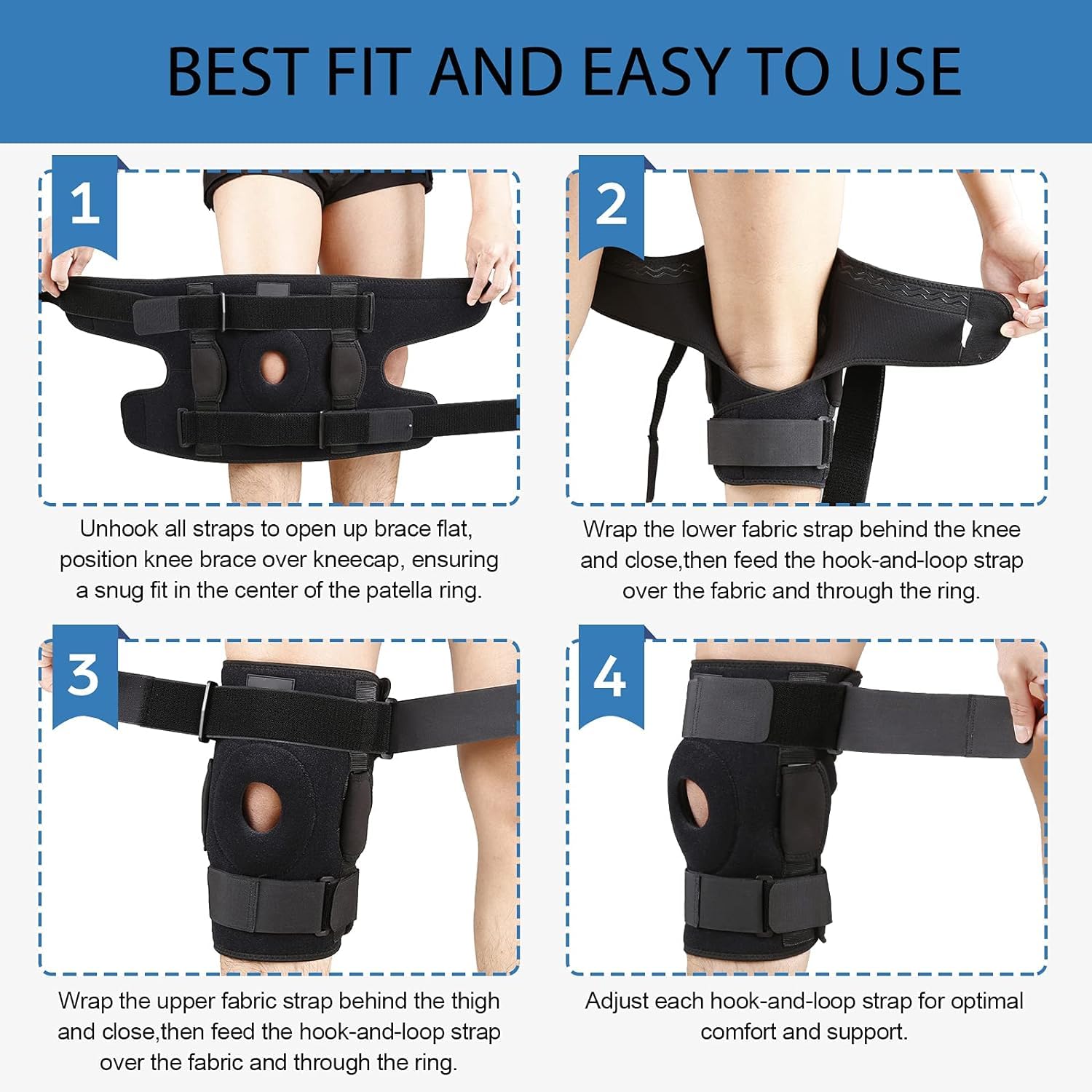 Docbraces Hinged Knee Brace for Knee Pain, Adjustable Compression Knee Support Brace for Men & Women, Open Patella Knee Wrap for Swollen,Meniscus Tear,ACL,PCL,Joint Pain Relief,Injury Recovery